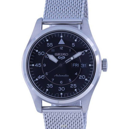 Seiko 5 Sports Flieger Stainless Steel Mesh Black Dial Automatic SRPH23K1 100M Mens Watch