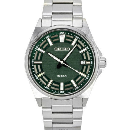 Seiko Essentials Stainless Steel Green Dial Quartz SUR503P1 100M Men's Watch