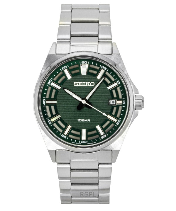 Seiko Essentials Stainless Steel Green Dial Quartz SUR503P1 100M Men's Watch