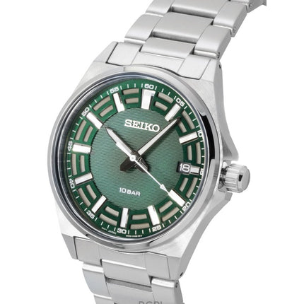Seiko Essentials Stainless Steel Green Dial Quartz SUR503P1 100M Men's Watch