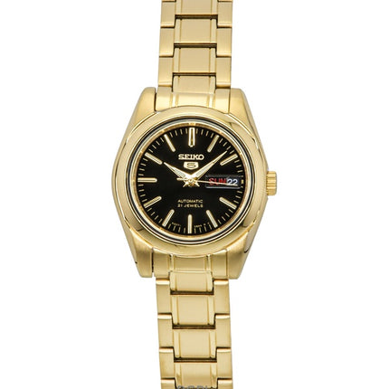 Seiko 5 Gold Tone Stainless Steel Black Dial 21 Jewels Automatic SYMK22K1 Women's Watch