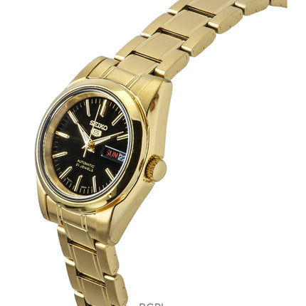 Seiko 5 Gold Tone Stainless Steel Black Dial 21 Jewels Automatic SYMK22K1 Women's Watch