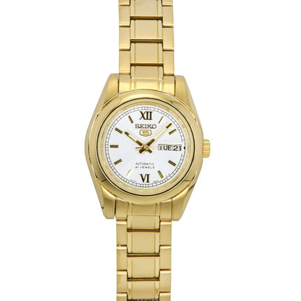 Seiko 5 Gold Tone Stainless Steel White Dial Automatic SYMK30K1 30M Women's Watch