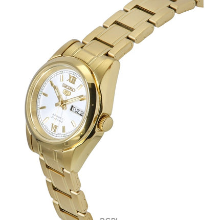 Seiko 5 Gold Tone Stainless Steel White Dial Automatic SYMK30K1 30M Women's Watch