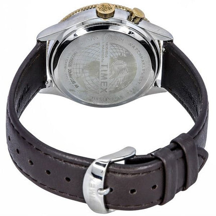 Timex Waterbury Traditional GMT Leather Strap White Dial Quartz TW2U99100 100M Mens Watch