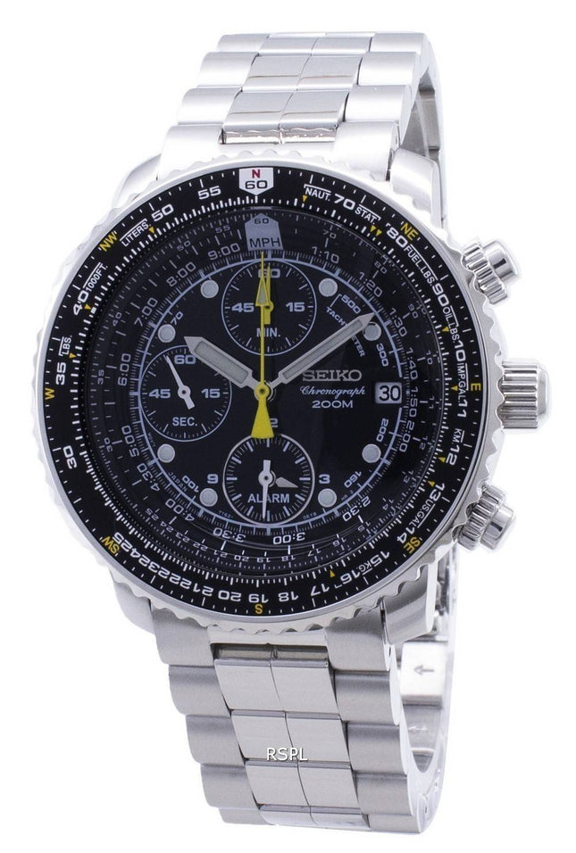 Refurbished Seiko Alarm Chronograph SNA411 SNA411P1 SNA411P Pilot's Flight 200M Men's Watch