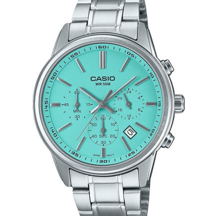 Refurbished Casio Standard Analog Chronograph Turquoise Dial Quartz MTP-E515D-2A2V Men's Watch