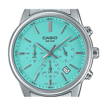Refurbished Casio Standard Analog Chronograph Turquoise Dial Quartz MTP-E515D-2A2V Men's Watch