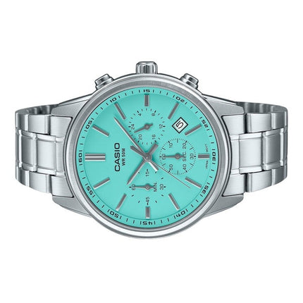 Refurbished Casio Standard Analog Chronograph Turquoise Dial Quartz MTP-E515D-2A2V Men's Watch