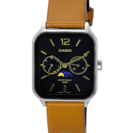 Refurbished Casio Standard Analog Moon Phase Leather Strap Black Dial Quartz MTP-M305L-1A Men's Watch