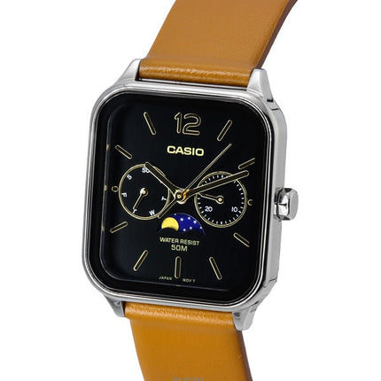 Refurbished Casio Standard Analog Moon Phase Leather Strap Black Dial Quartz MTP-M305L-1A Men's Watch