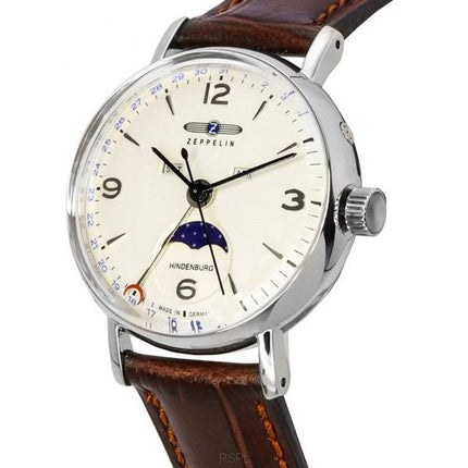 Zeppelin LZ 129 Hindenburg Leather Strap Moon Phase Beige Dial Quartz 80775 Men's Watch