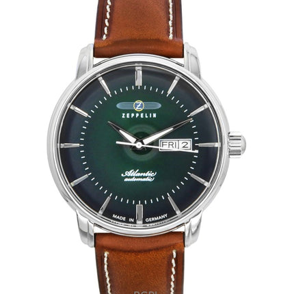 Zeppelin Atlantic Brown Leather Strap Green Dial Automatic 84664 Men's Watch