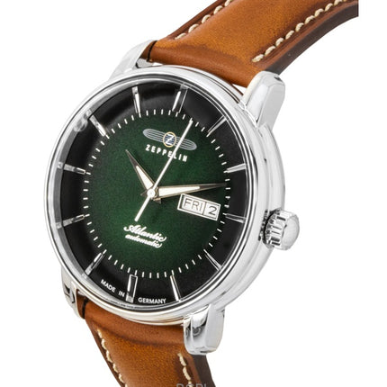 Zeppelin Atlantic Brown Leather Strap Green Dial Automatic 84664 Men's Watch
