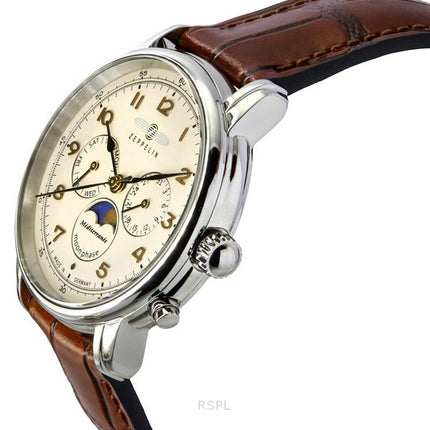 Zeppelin Mediterranean Moon Phase Leather Strap Beige Dial Quartz 96365 Men's Watch