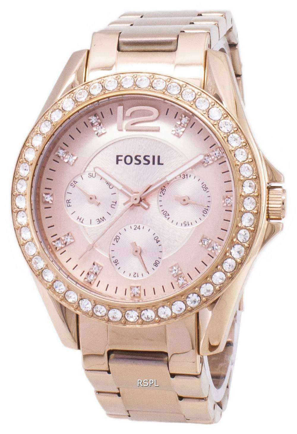 Fossil Riley Multifunction Crystal Rose Gold ES2811 Womens Watch ...