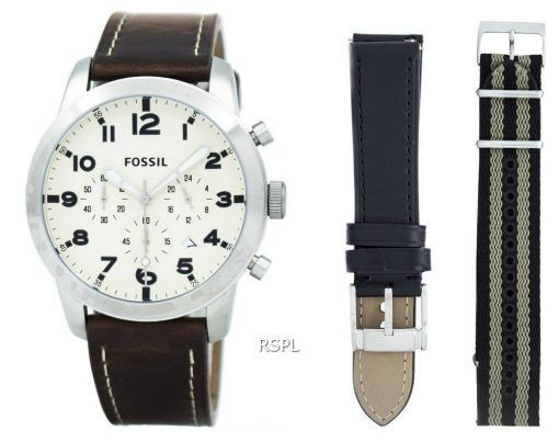 Fossil Pilot 54 Chronograph Leather And Nylon Box Set FS5182SET Mens Watch