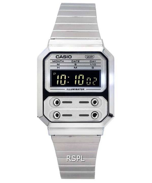 Casio Vintage Digital Stainless Steel Quartz A100WE-7B A100WE-7B Unisex  Watch - ZetaWatches