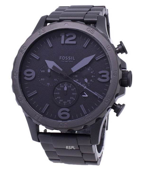 Chronograph Fossil - Ion-plated Watch Black Nate JR1401 Black Dial Mens ZetaWatches