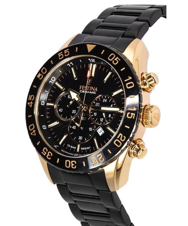 Chronograph 100M Festina Dial Watch Men\'s ZetaWatches Black 20578-1 Quartz - Ceramic