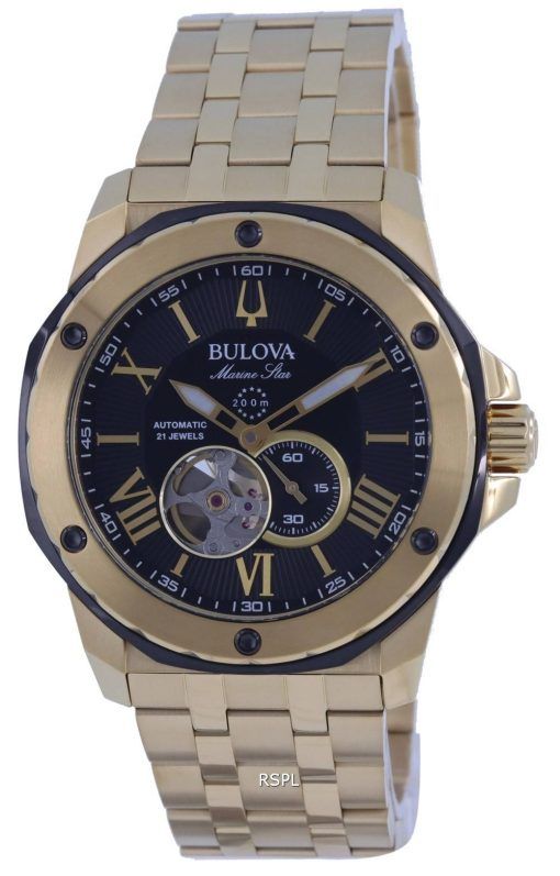 Bulova Marine Star Open Heart Black Dial Automatic Diver's 98A273 200M Men's Watch