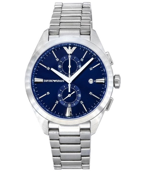 Emporio Armani Claudio Stainless Steel Watch Quartz AR11541 Dial Chronograph - Mens ZetaWatches Blue