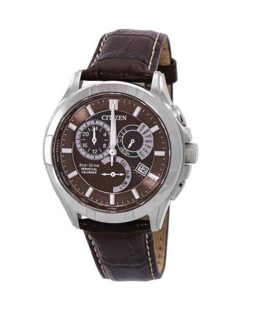 Citizen Eco-Drive Perpetual GMT Leather Strap Brown Dial BL8160-07X 100M Mens Watch