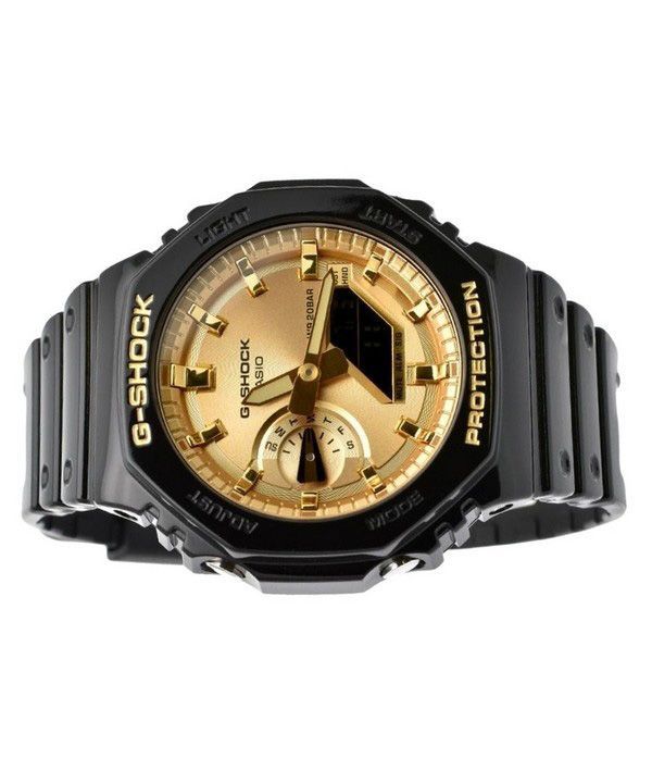 200M G-Shock GA- - And Casio Color Digital Black Watch Strap Gold ZetaWatches 2100GB-1A Analog Resin Mens Quartz