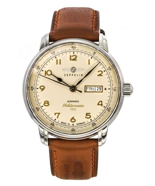 Zeppelin Mediterranee 1921 Leather Strap Beige Dial Automatic 96645 Men's Watch